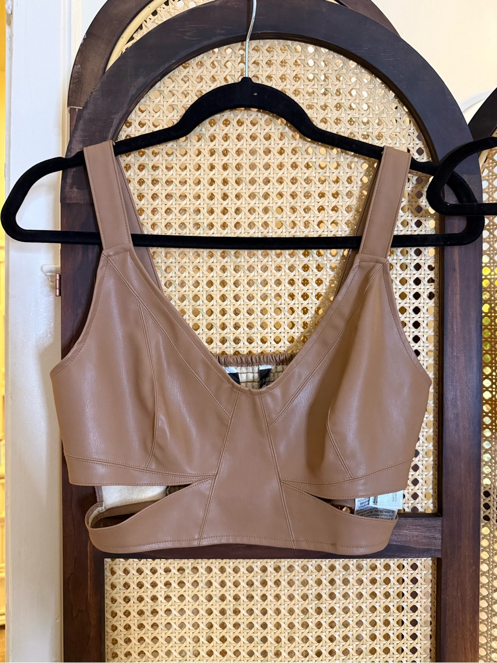 Zara Faux Leather Cropped Tank in Tan